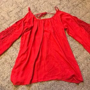 off the shoulder red top